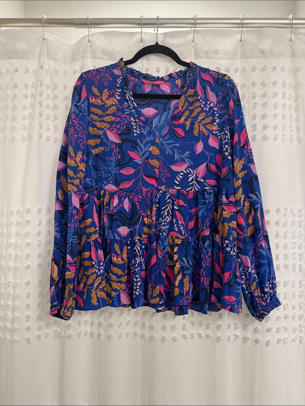 Lily Pulitzer Silk Women's Blue Floral V-Neck Peplum Blouse